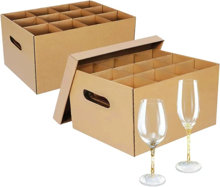 Wine Glass Moving Boxes with Dividers — Glass & Kitchen Storage Kit